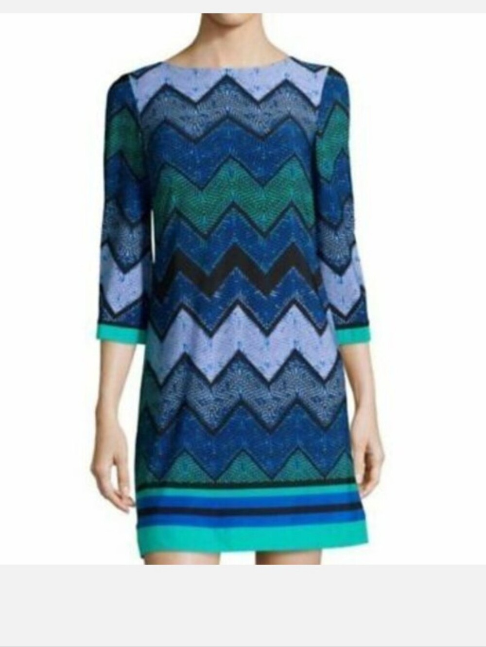 Eliza J Knit 3/4 Length Blue Chevron Dress